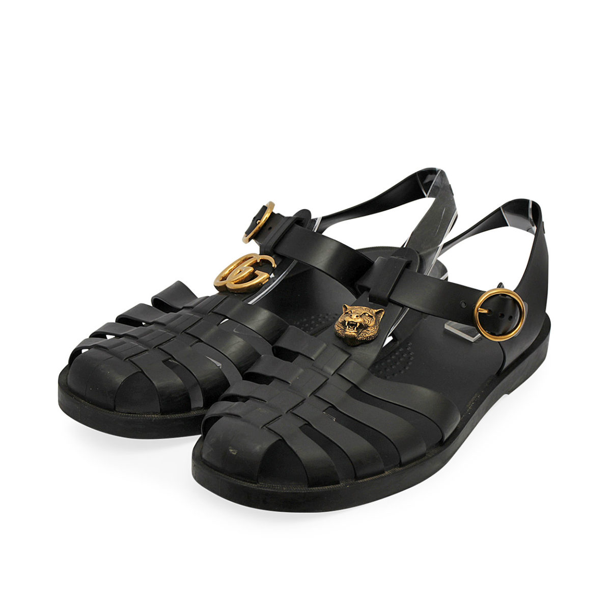GUCCI Rubber Buckle Strap Sandals Black - S: 43 (9) | Luxity