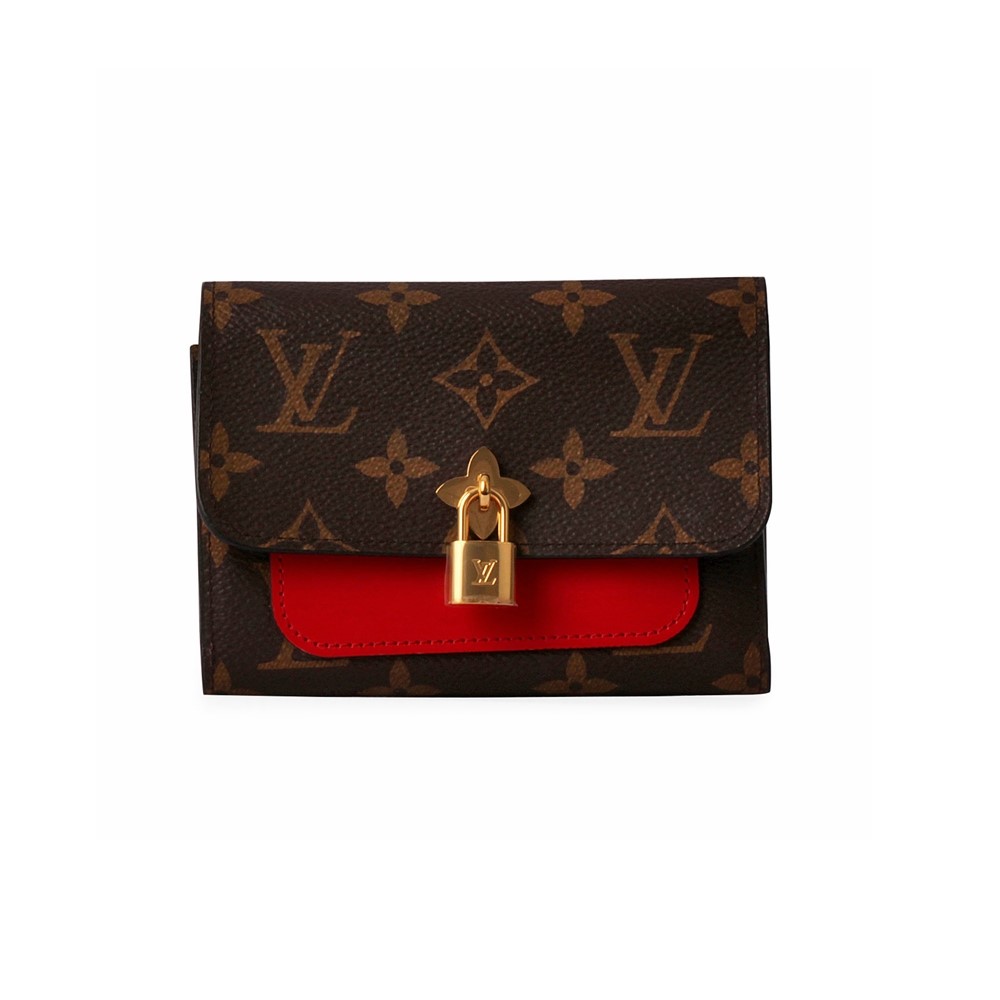 LOUIS VUITTON Monogram Flower Lock Compact Wallet Cerise | Luxity