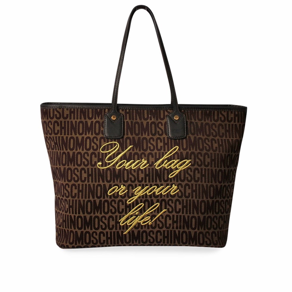 MOSCHINO Canvas Shopper Tote Brown | Luxity