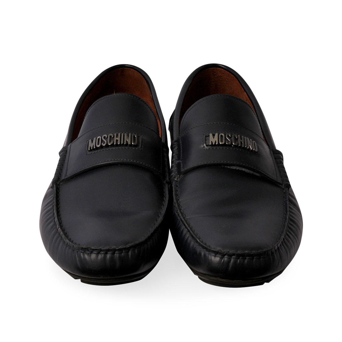 MOSCHINO Leather Loafers Navy - S: 44 (9.5) | Luxity