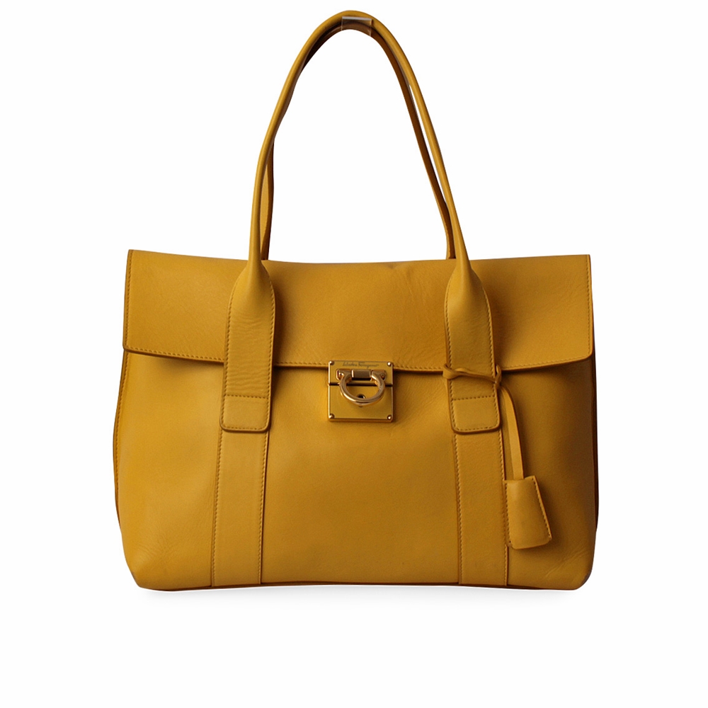 SALVATORE FERRAGAMO Leather Sookie Satchel Yellow | Luxity