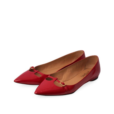 Product SALVATORE FERRAGAMO Patent Patty C Pointed Toe Flats Red - S: 40 (6.5)