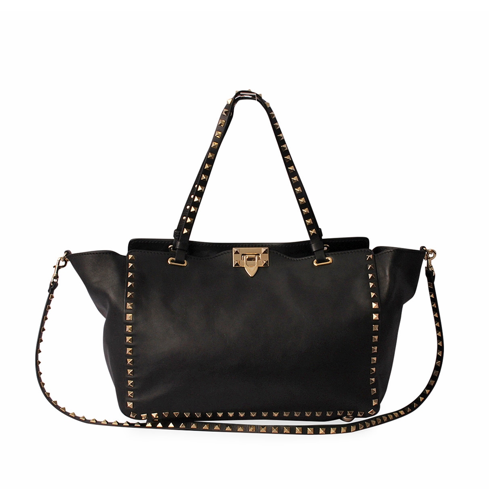 VALENTINO GARAVANI Leather Rockstud Tote Black | Luxity