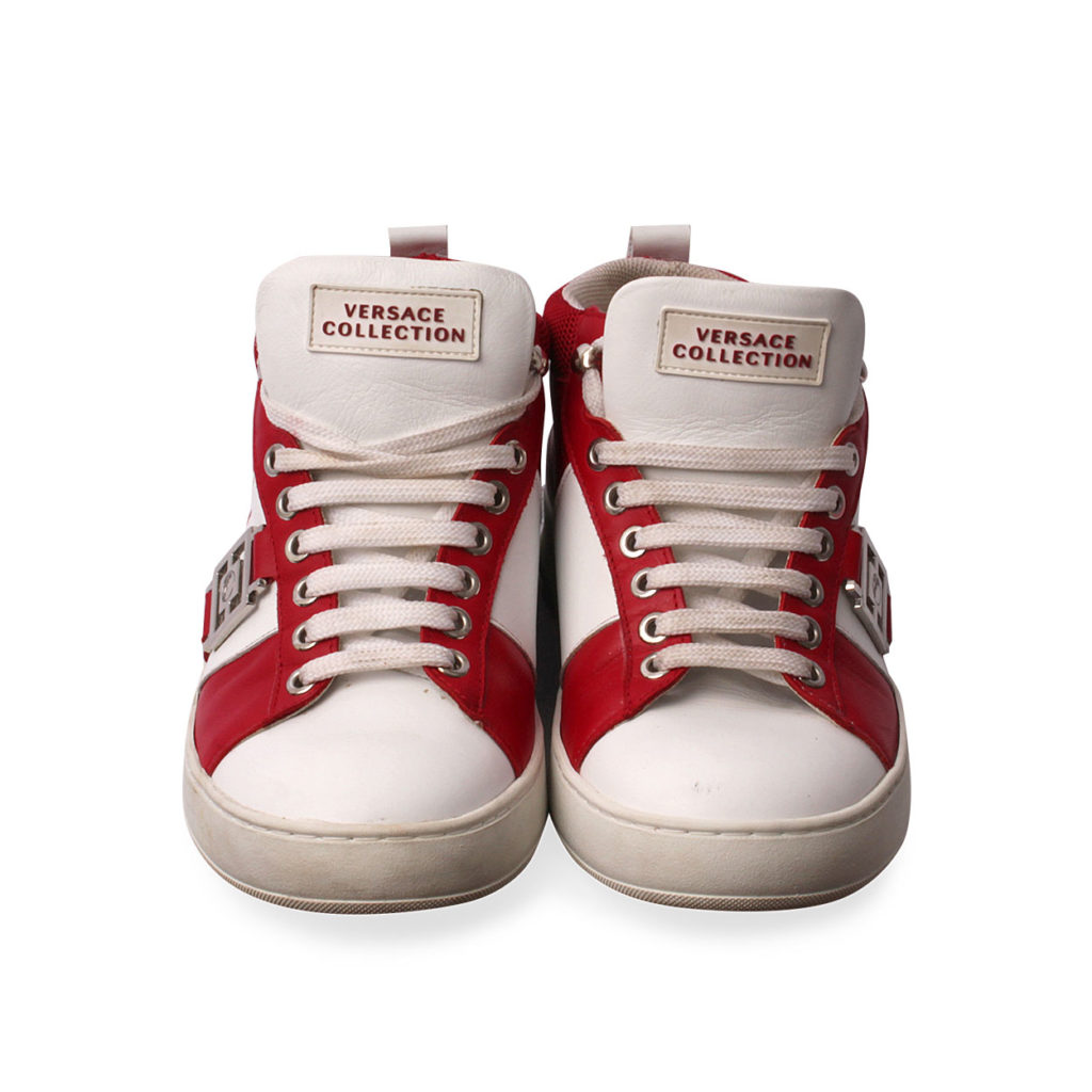 VERSACE Collection Leather High Top Sneakers Red/White - S: 40 (6.5 ...