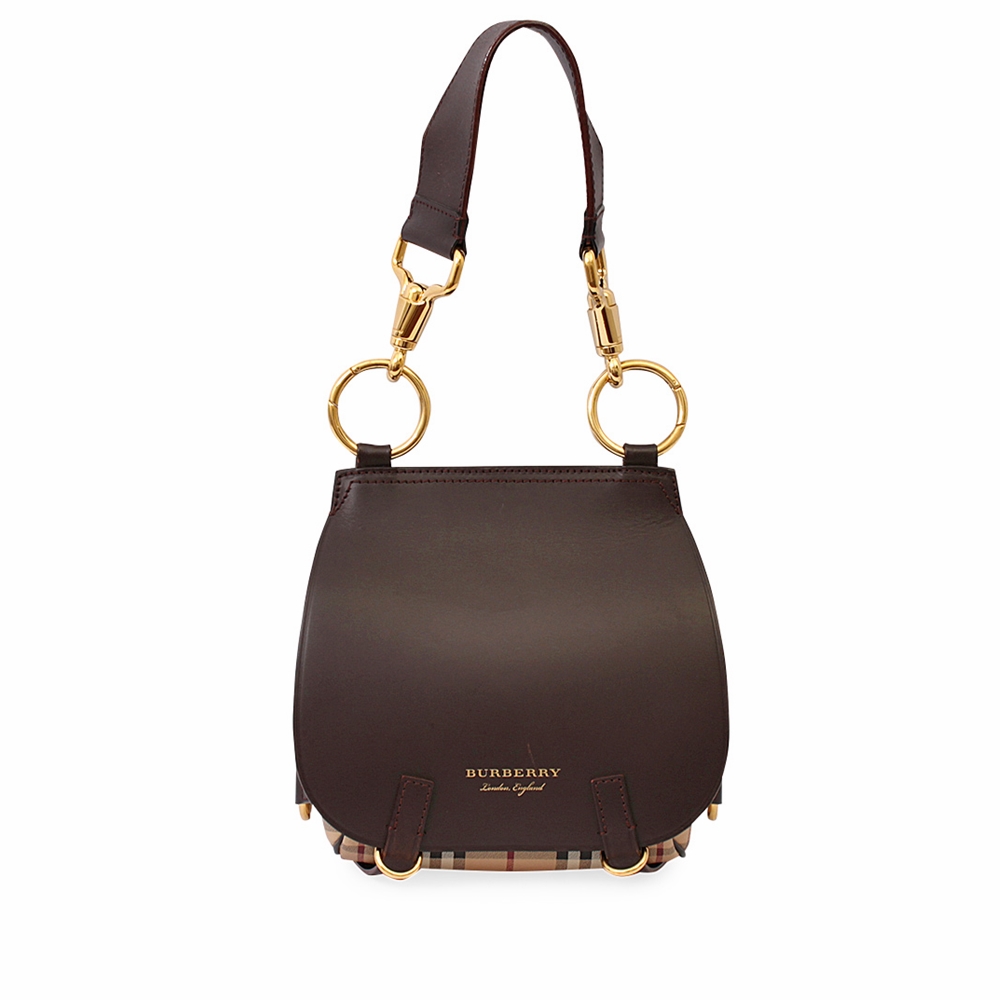 BURBERRY Haymarket Check Bridle Saddle Bag Brown | Luxity