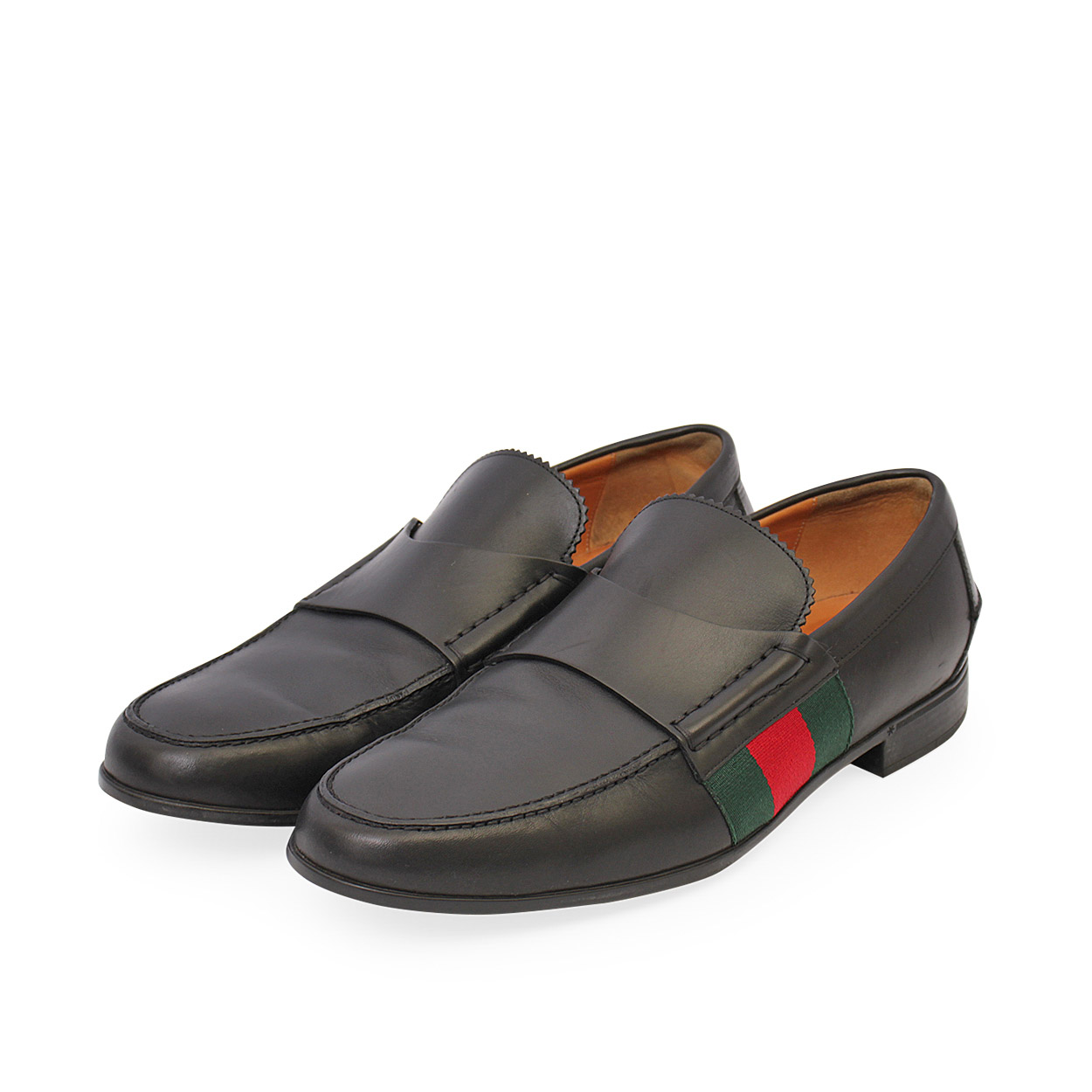 GUCCI Leather Web Moccasins Black - S: 41 (7.5) | Luxity