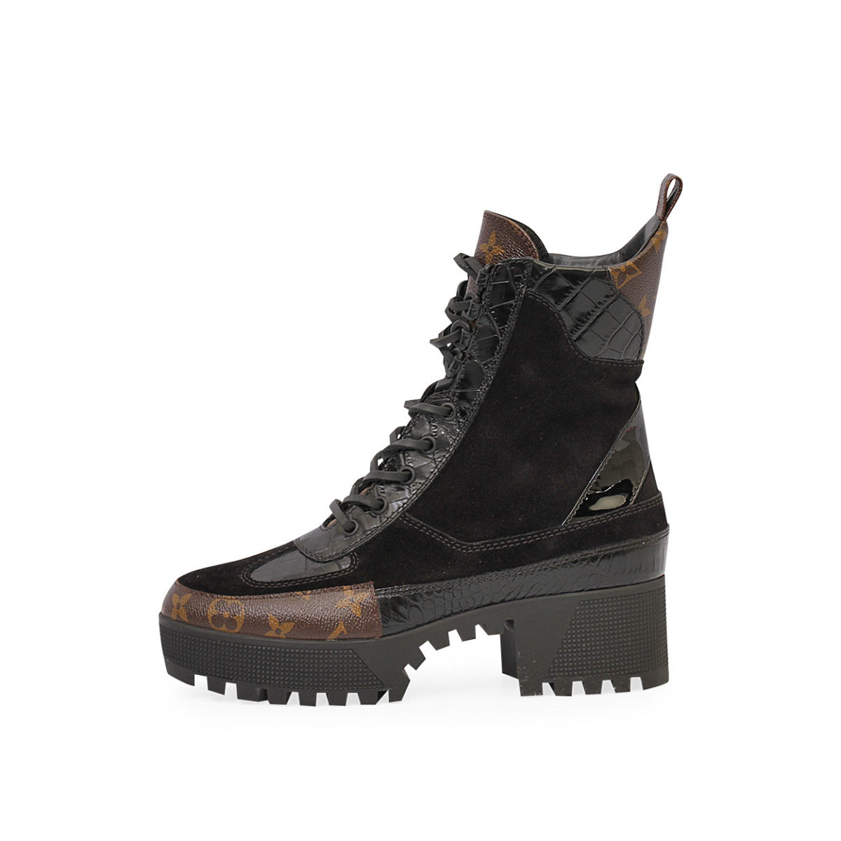 Louis Vuitton Black/Brown Suede, Monogram Canvas And Leather Laureate  Platform Desert Ankle Boots Size 38