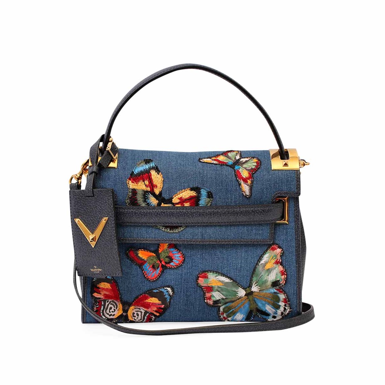 VALENTINO Denim Butterfly My Rockstud Bag Blue | Luxity