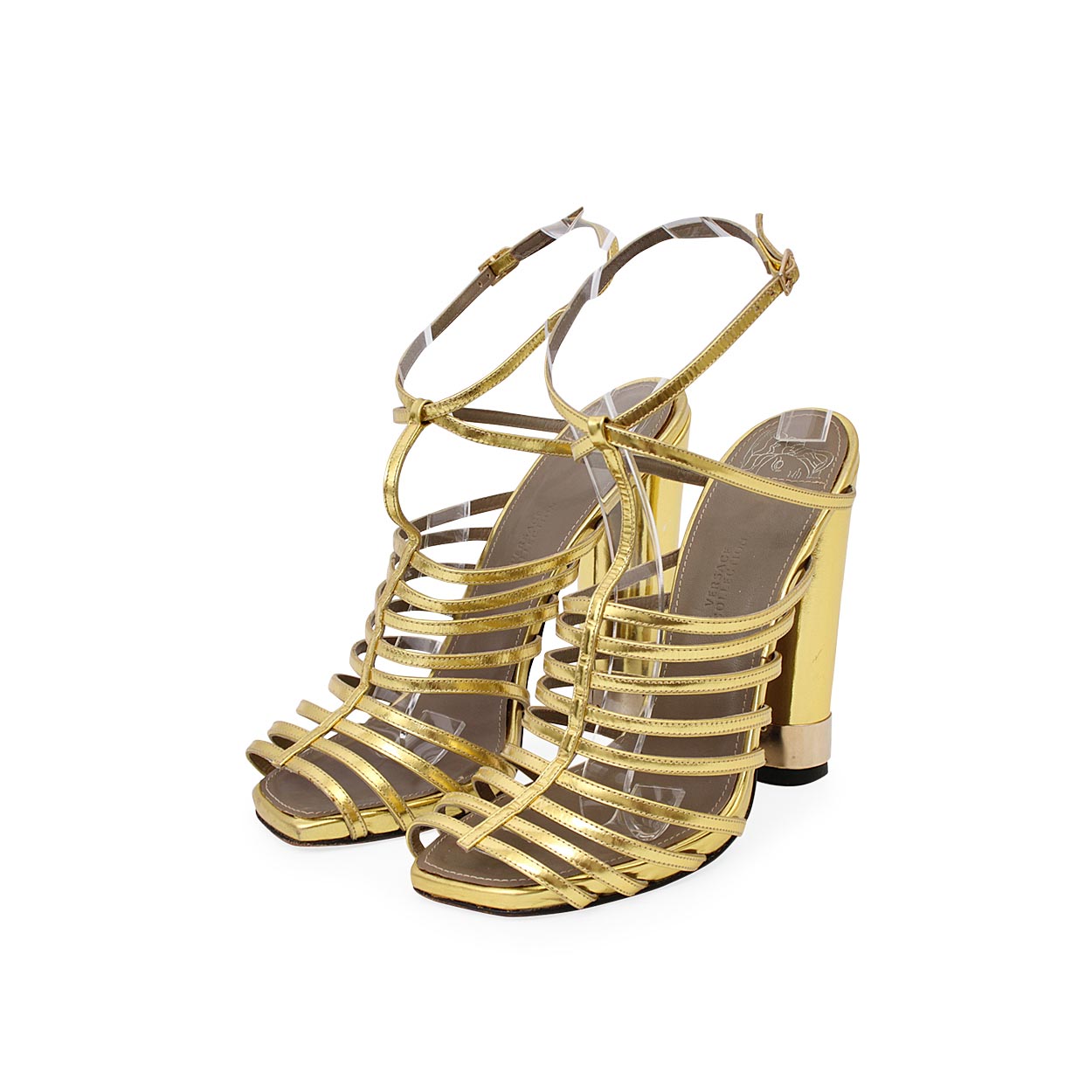 VERSACE Collection Metallic Strappy Sandals Gold - S: 38 (5) | Luxity