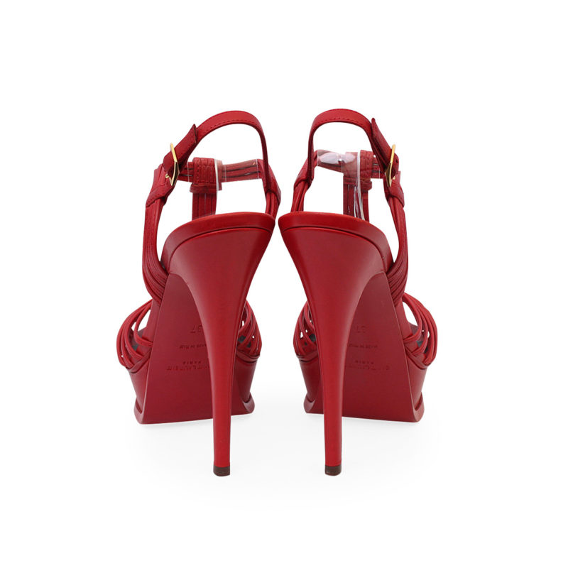 YVES SAINT LAURENT Leather Strappy Platform Sandals Red - S: 37 (4 ...