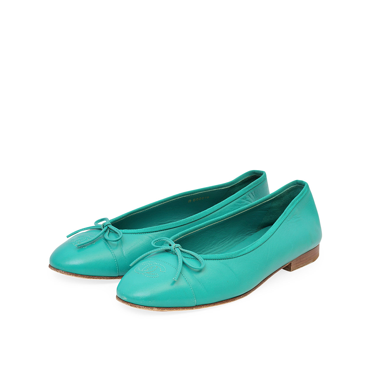 CHANEL Leather Ballerina Flats Turquoise - S: (6) Luxity