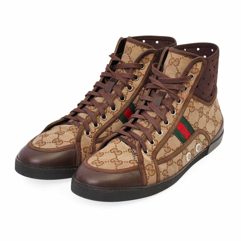 GUCCI GG Web High Top Sneakers Brown - S: 40 () | Luxity