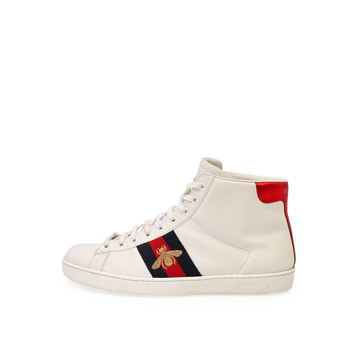 GUCCI Leather Ace Bee High Top Sneakers 