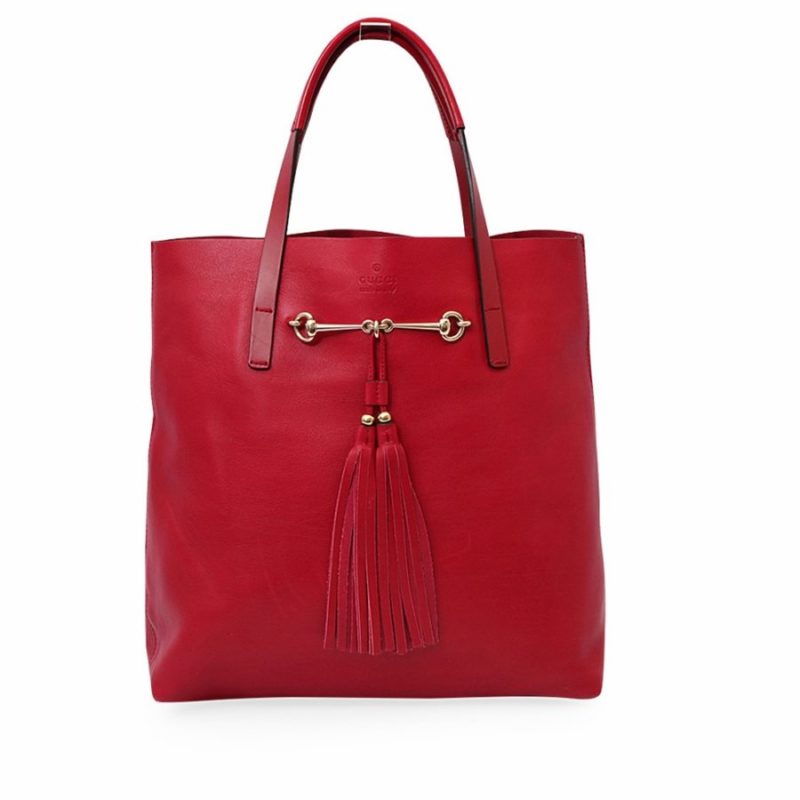 GUCCI Leather Tassel Horsebit Tote Red | Luxity