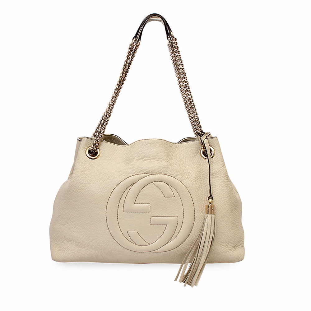 GUCCI Pebbled Medium Soho Chain Tote Off White | Luxity