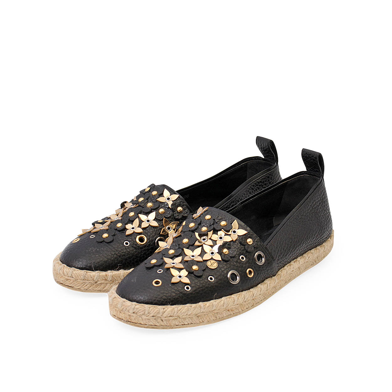 Louis Vuitton Black Leather Tropical Bloom Espadrille Size 37 Louis Vuitton