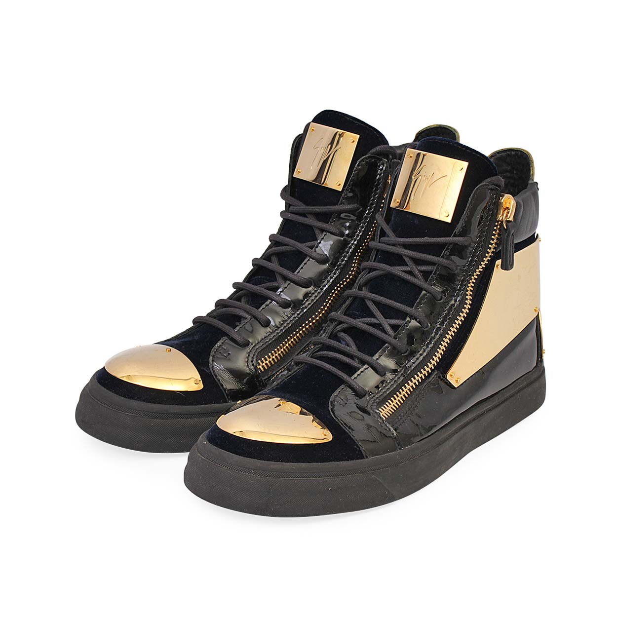 GIUSEPPE ZANOTTI Leather/Suede Gold Plate Sneakers Black/Gold - S: 41.5 ...