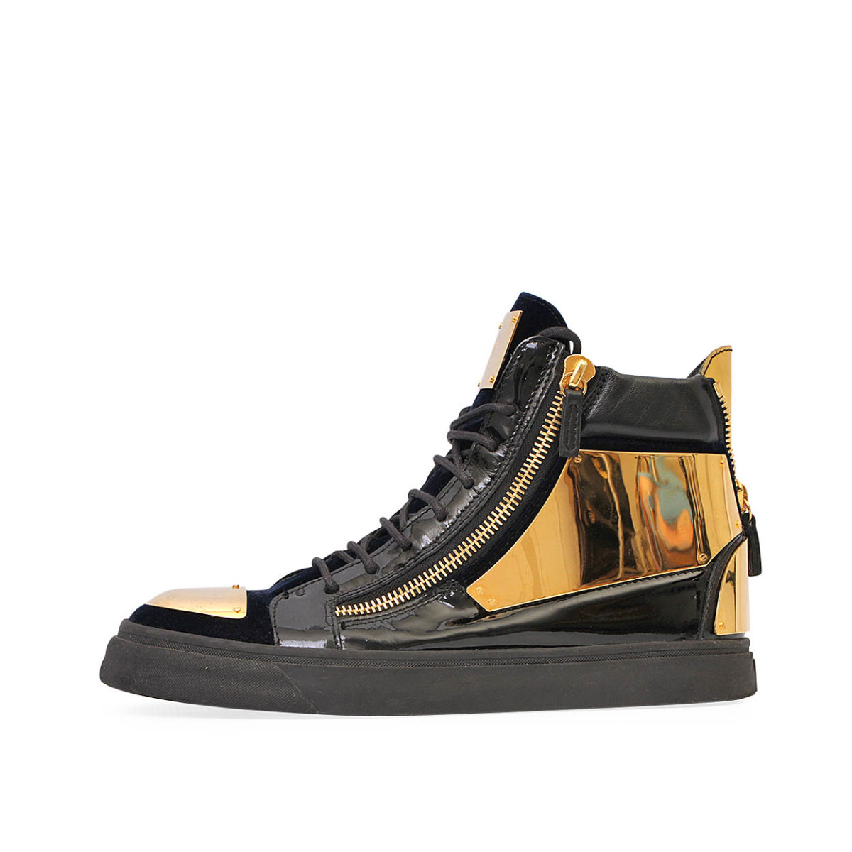 GIUSEPPE ZANOTTI Leather/Suede Gold Plate Sneakers Black/Gold - S: 41.5 ...