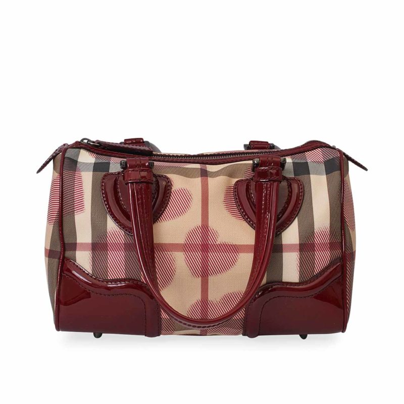 BURBERRY Patent Heart Print Boston Bag Pink | Luxity