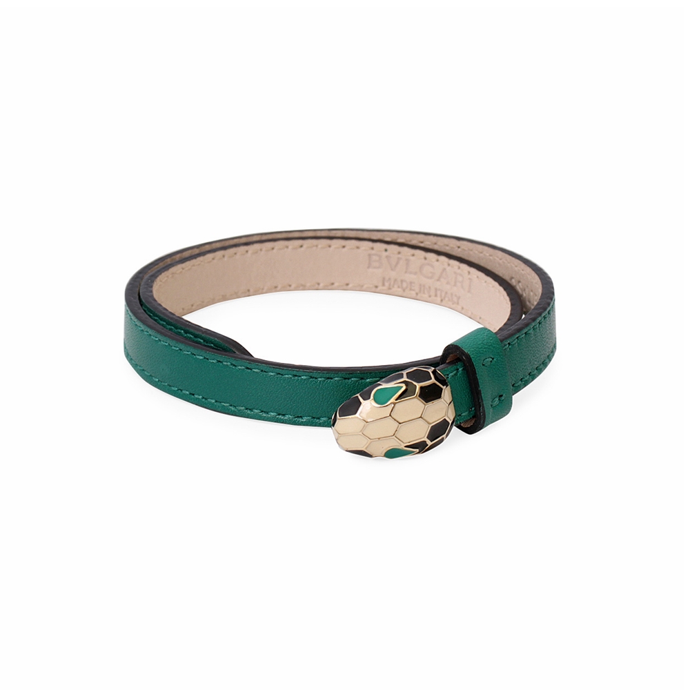 BVLGARI Leather Serpenti Forever Wrap Bracelet Green | Luxity