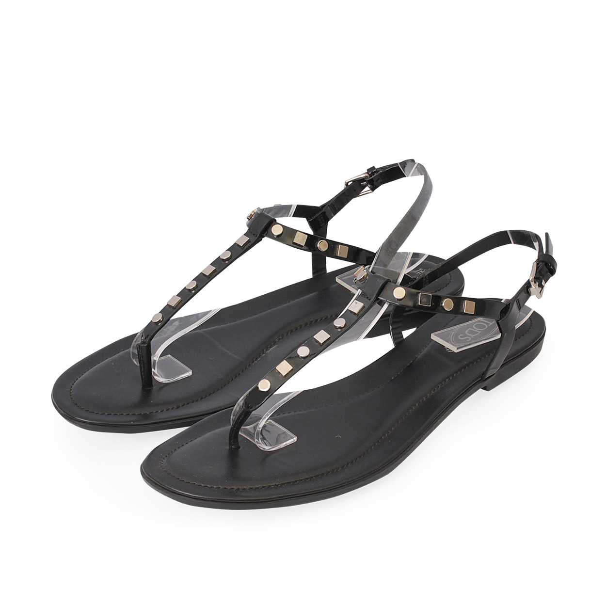 TODS Patent Studded Sandals Black S 39 6 Angle 