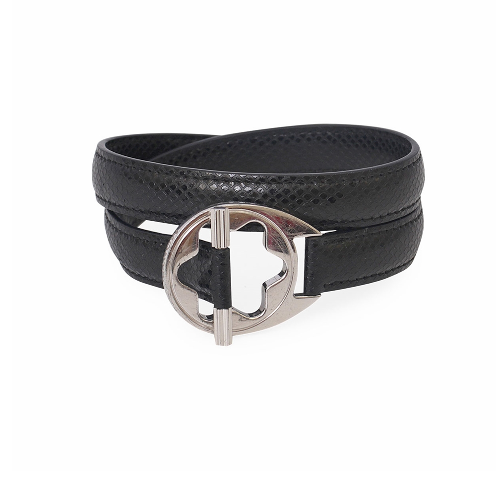 MONTBLANC Leather/Silver Hold Me Tight Bracelet Black | Luxity