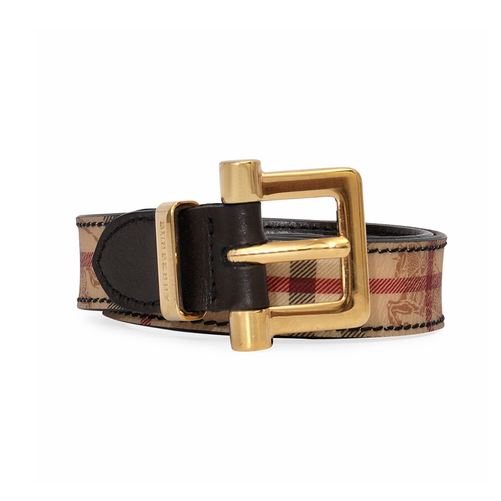 BURBERRY Leather/Check Belt Brown - S: 65 (26) | Luxity