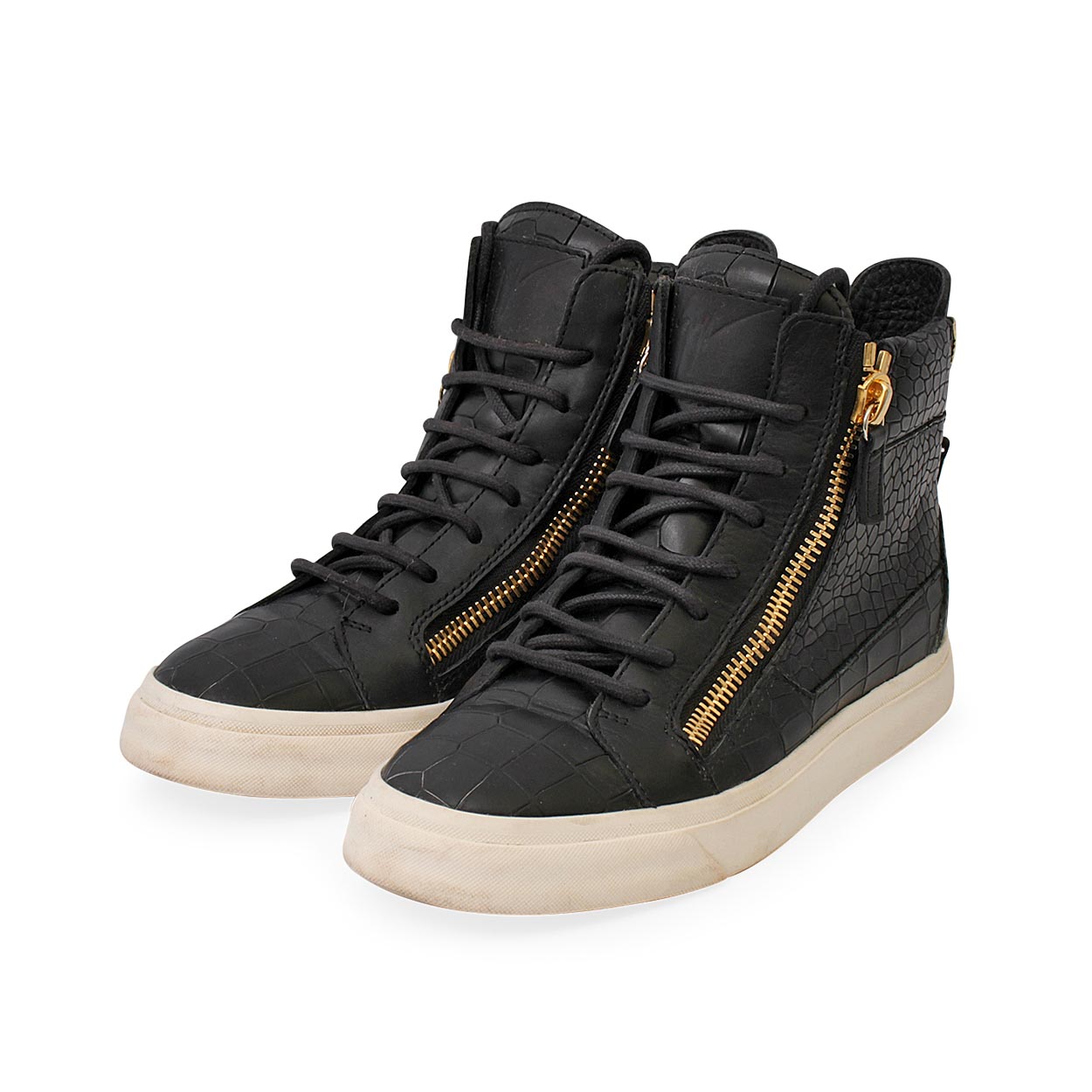 GIUSEPPE ZANOTI Leather Croc London High Top Sneakers Black - S: 36 (3. ...