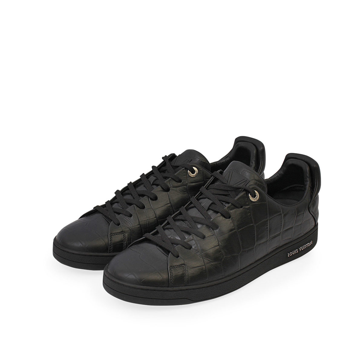 LOUIS VUITTON Croc Embossed Frontrow Sneakers Black - S: 44 (9.5) | Luxity