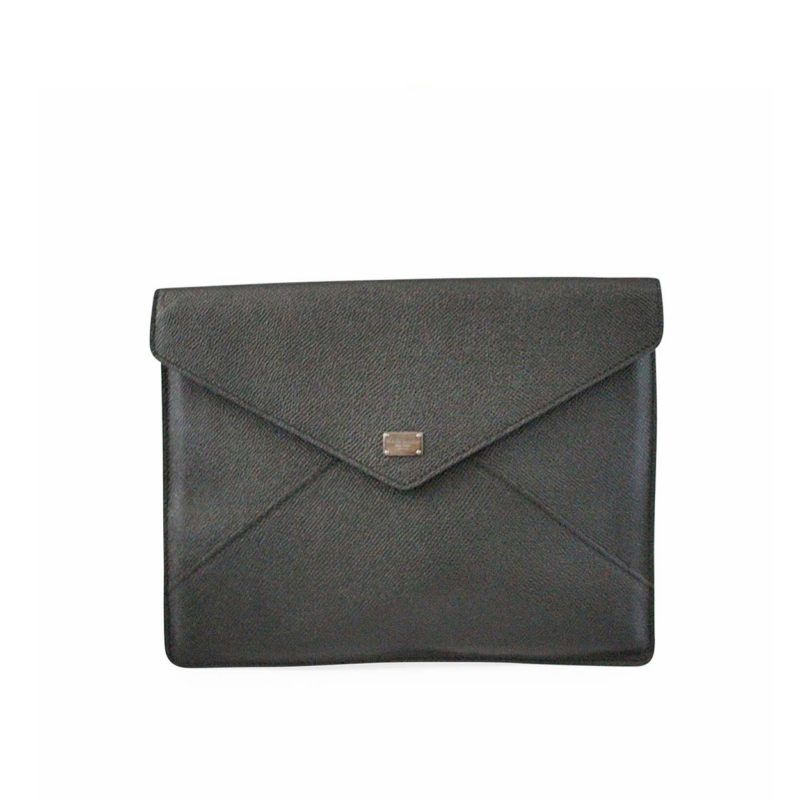 DOLCE & GABBANA Leather Envelope Clutch Black | Luxity