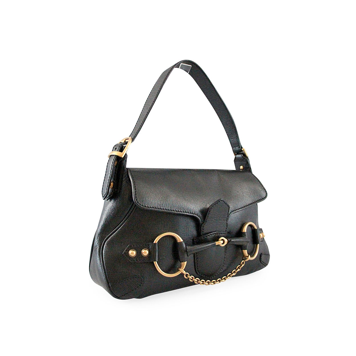 GUCCI Leather Horsebit Shoulder Bag Black | Luxity