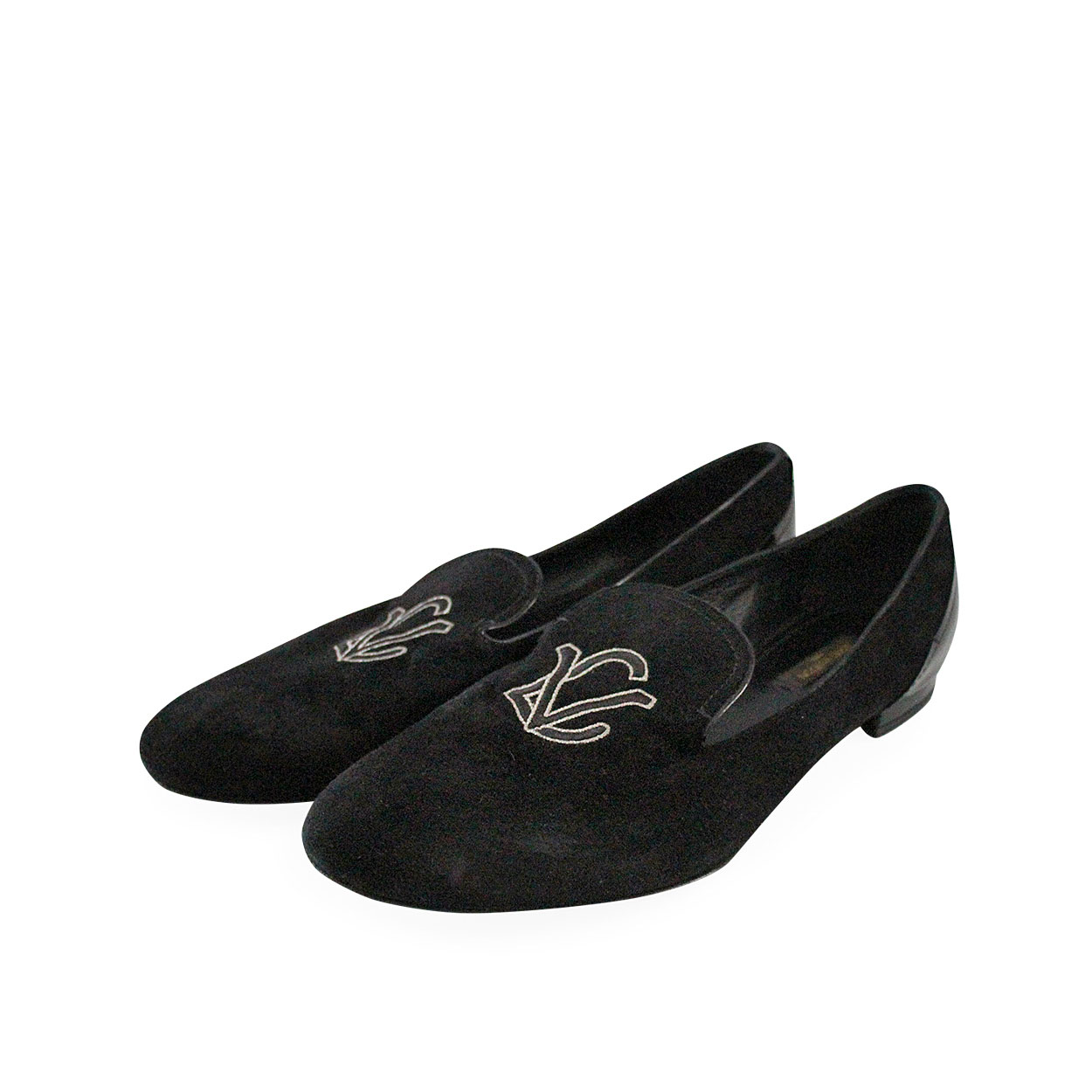 LOUIS VUITTON Suede/Patent Logo Embroidered Loafers Black - S: 38.5 (5. ...
