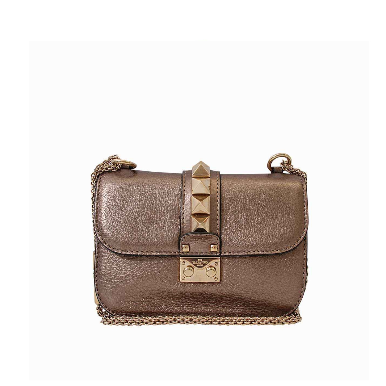 VALENTINO Leather Rockstud Mini Glam Rock Bag Bronze | Luxity