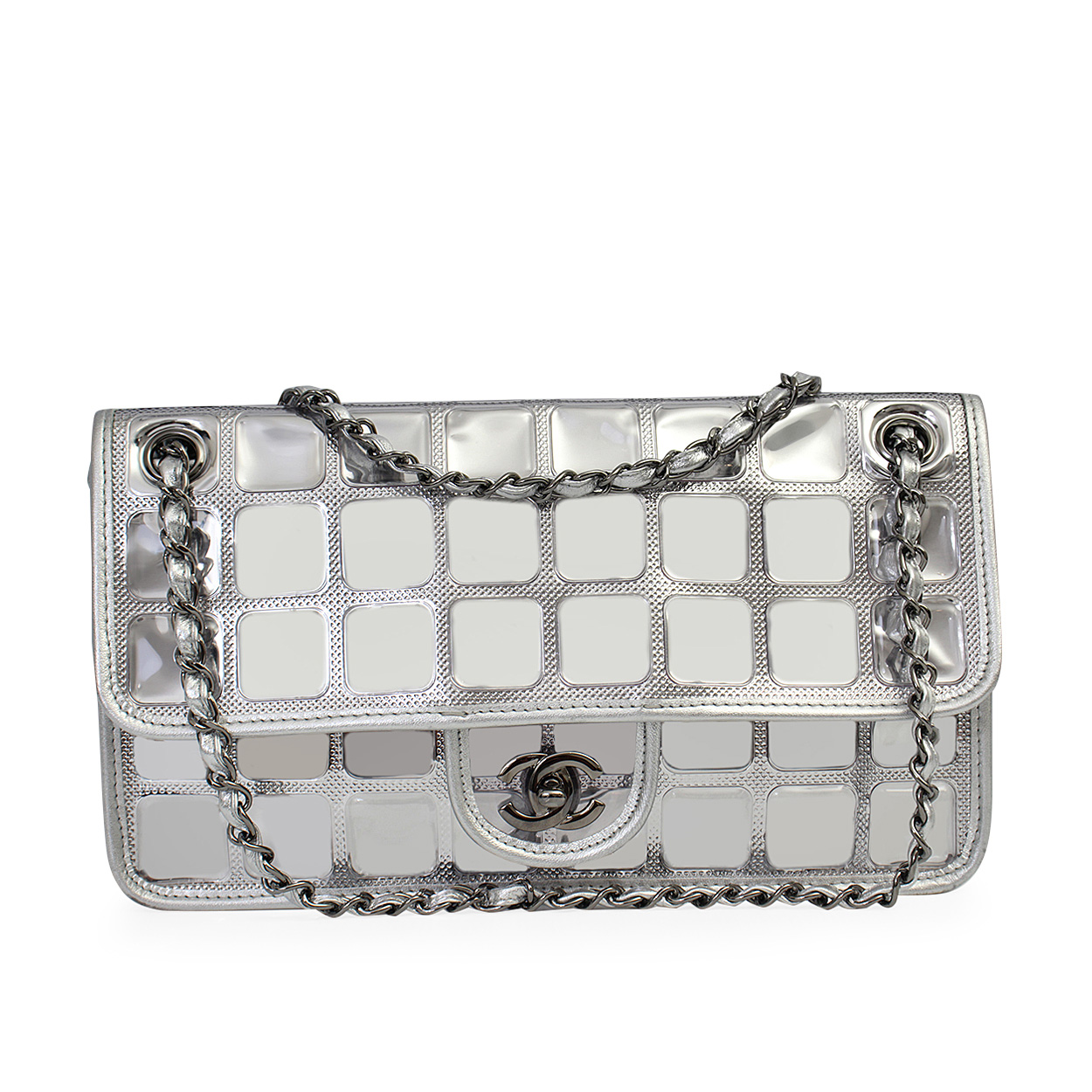CHANEL Leather/Vinyl Ice Cube Flap Bag Silver - Limited Edition | Luxity