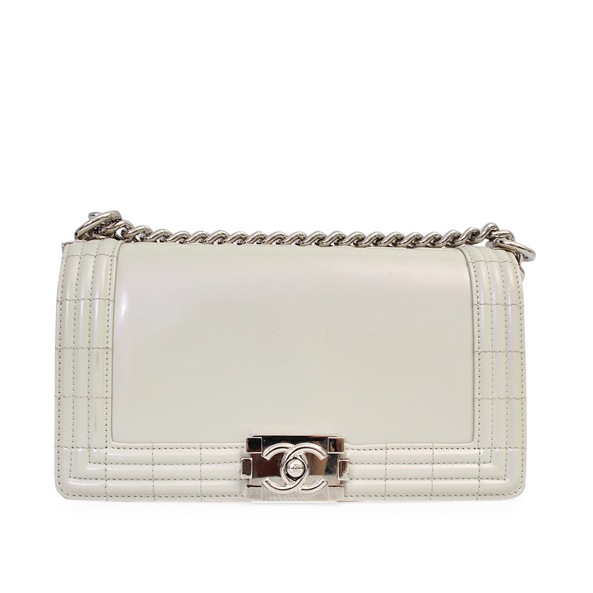 CHANEL Patent Medium Boy Bag Pearl | Luxity