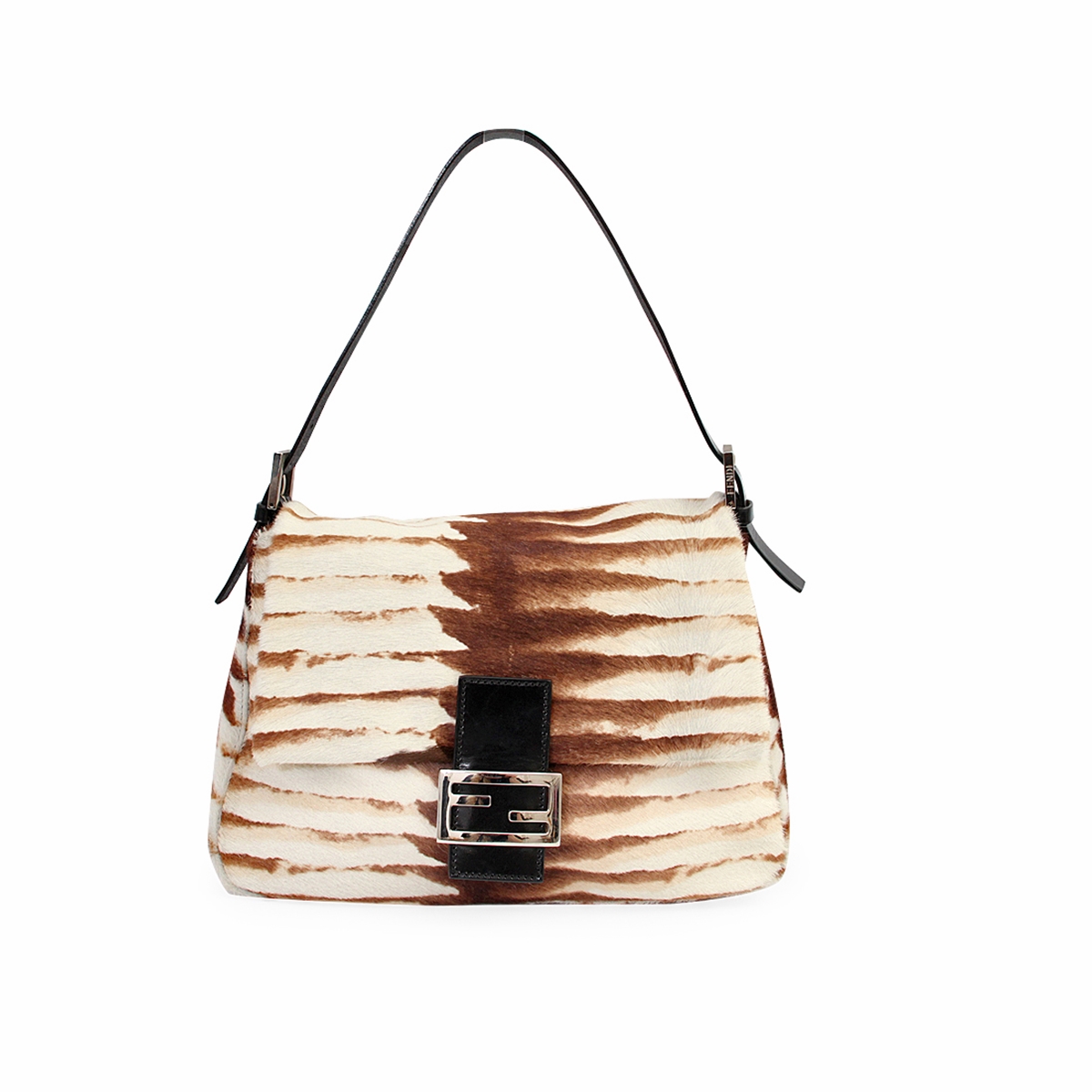 FENDI Calf Hair Mama Forever Baguette Brown/White | Luxity