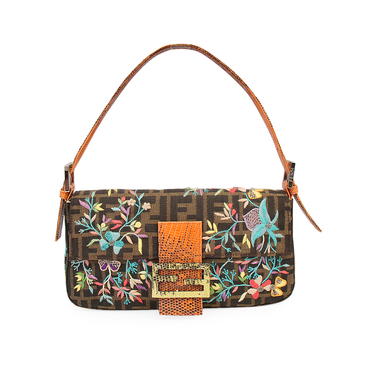 FENDI Zucca Embroidered Baguette Floral | Luxity