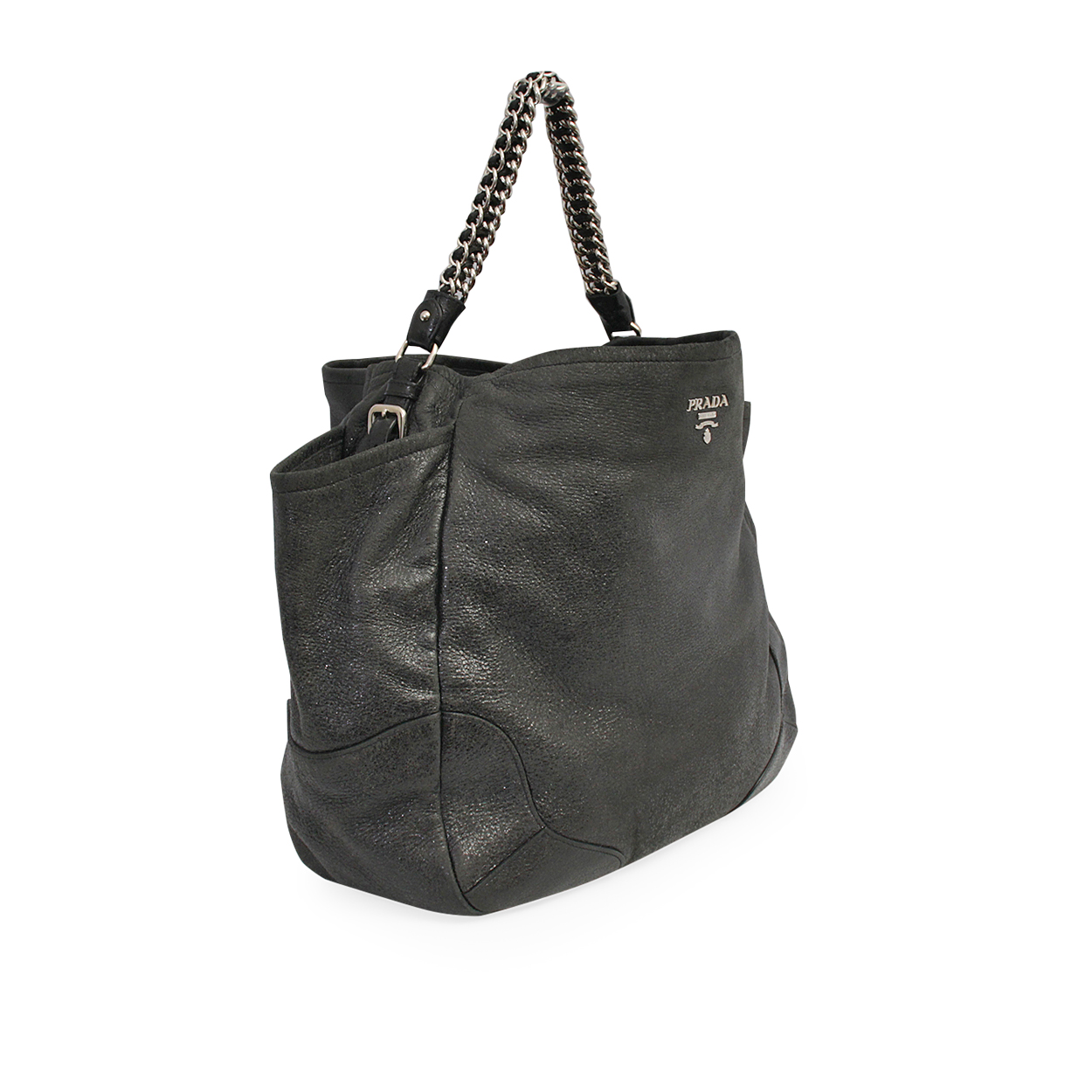 PRADA Leather Cervo Lux Chain Shoulder Bag Black | Luxity