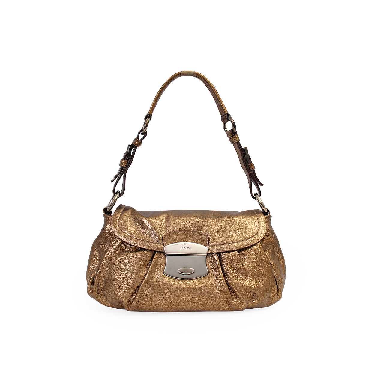PRADA Leather Flap Pushlock Shoulder Bag Bronze | Luxity