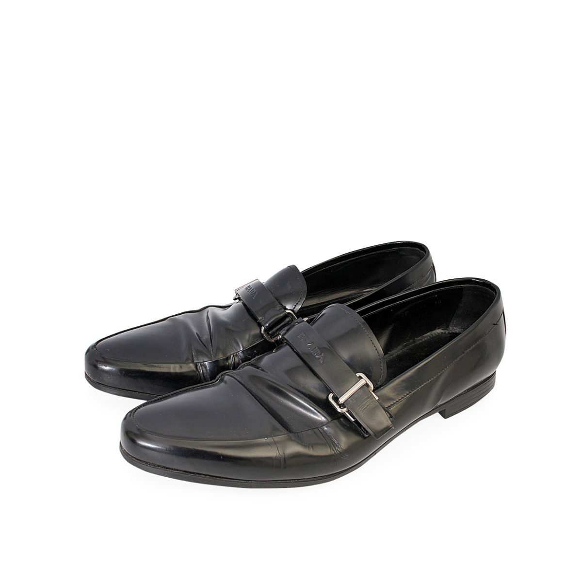 PRADA Leather Monk Strap Shoes Black - S: 44.5 (10) | Luxity