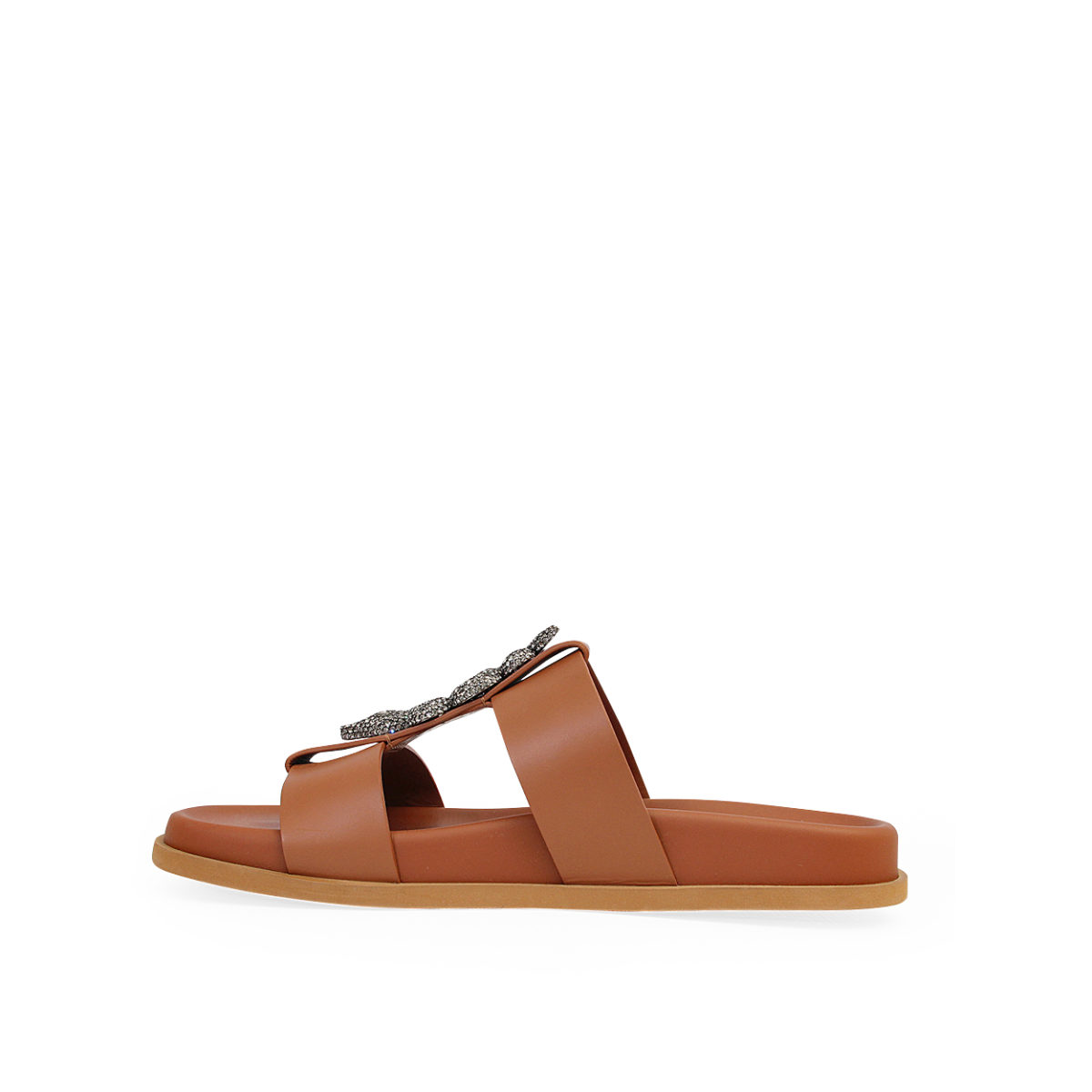 VALENTINO Leather Snake Embellished Slides Tan - S: 39 (6) | Luxity