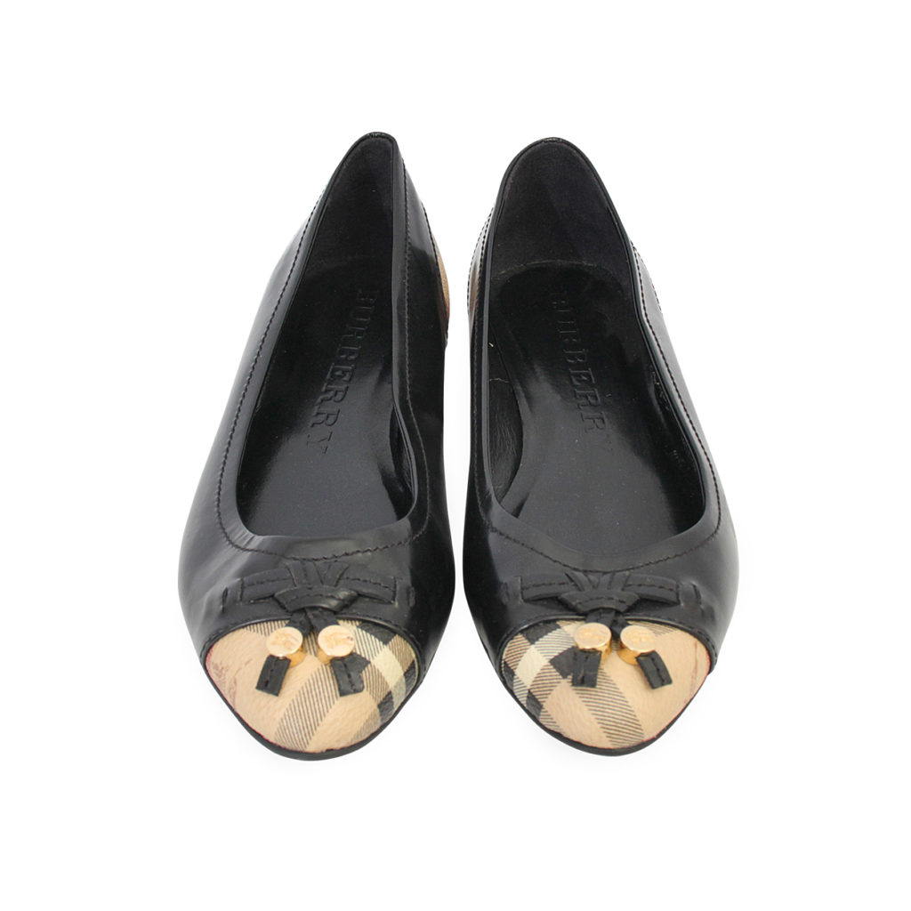 BURBERRY Leather/Check Ballerina Flats Black - S: 38 (5) | Luxity