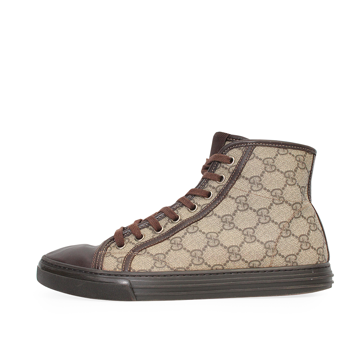 GUCCI GG Supreme/Leather High Top Sneakers Beige/Ebony - S: 40 (6.5 ...