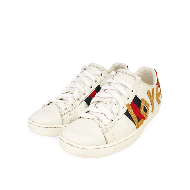 GUCCI Leather Ace Loved Sneakers White - S: 35 () | Luxity