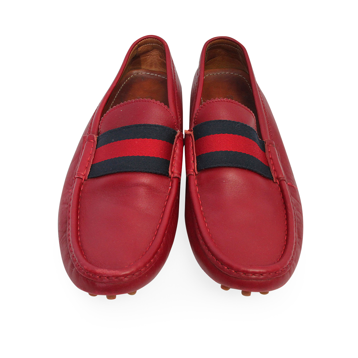 GUCCI Leather Web Driving Loafers Red - S: 40 (6.5) | Luxity