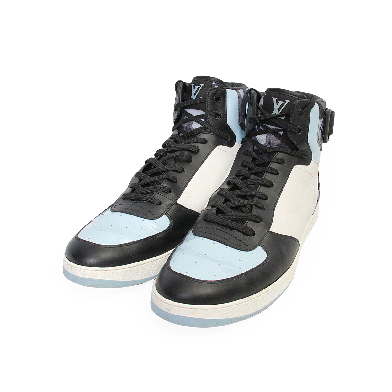 LOUIS VUITTON Leather/Monogram Rivoli Sneaker Boots Powder Blue