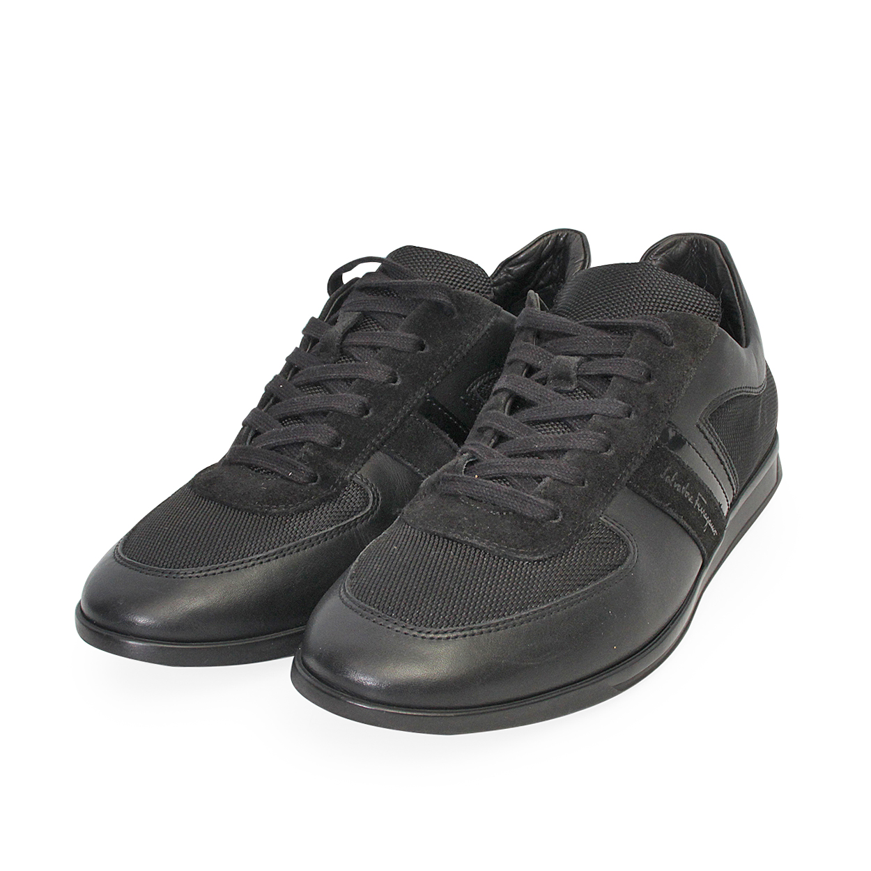 SALVATORE FERRAGAMO Leather/Mesh Sneakers Black - S: 40.5 (7) | Luxity