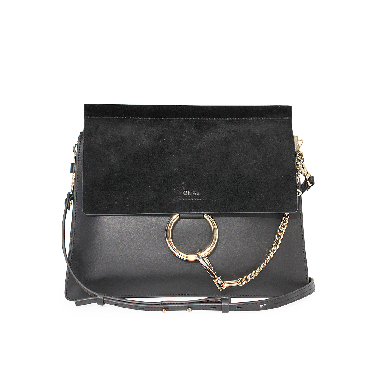 CHLOE Leather/Suede Medium Faye Bag Black | Luxity