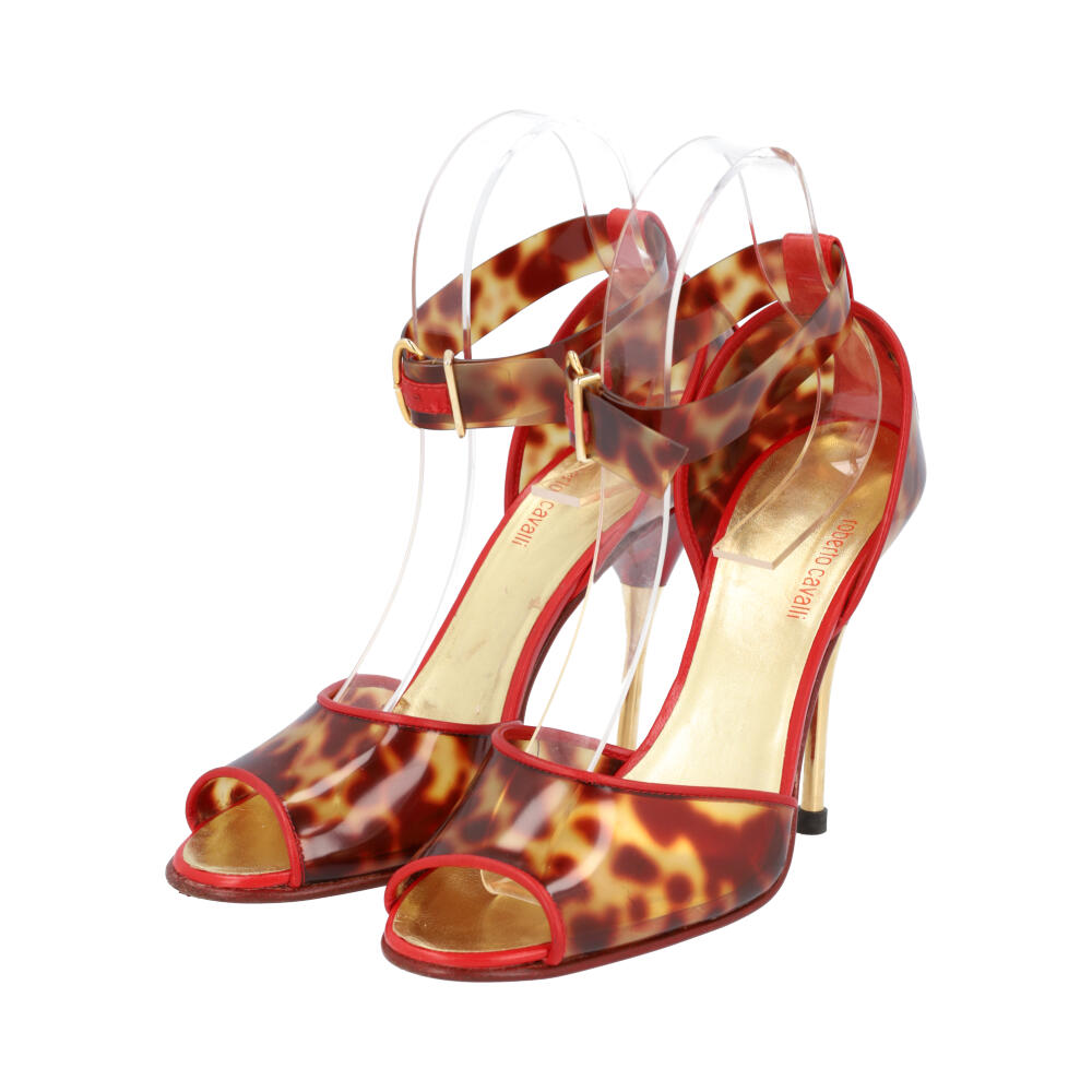 ROBERTO CAVALLI Leather/PVC Ankle Strap Peep Toe Leopard/Red - S: (4) |