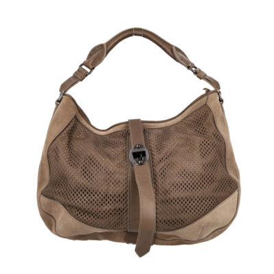 Product BURBERRY Perforated Leather/Suede Bartow Hobo Pebble
